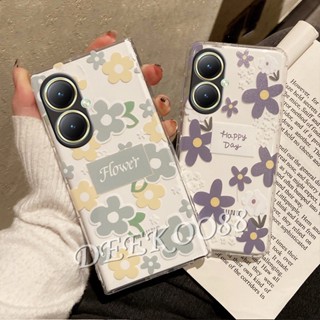 เคสโทรศัพท์มือถือ TPU แบบนิ่ม ลายดอกไม้น่ารัก สีเขียว สีม่วง สําหรับ VIVO Y27 4G 5G Y27