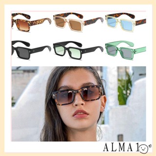 Alma แว่นตากันแดด ทรงสี่เหลี่ยมผืนผ้า ป้องกัน UV400 กรอบสี่เหลี่ยม สีดํา สไตล์พังก์ สําหรับผู้หญิง และผู้ชาย Y2K