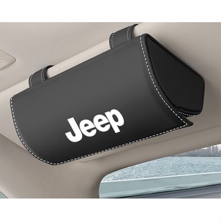 JEEP LOGO car glasses sunglasses storage box Rubicon Grand Cherokee Compass Gladiator Patriot Liberty commander interior modified sun visor business card / card storage folding leather bag