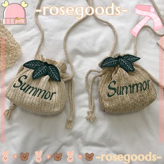 Rose กระเป๋าฟางสาน ทรงบักเก็ต แบบหูรูด สําหรับผู้หญิง