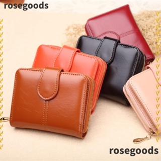 Rosegoods1 กระเป๋าสตางค์ กระเป๋าใส่เหรียญ หนัง Pu มีซิป สีพื้น แบบพกพา สําหรับผู้หญิง