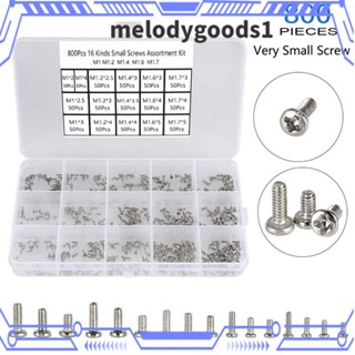 MELODYGOODS1 ชุดสกรูเหล็กคาร์บอน ขนาดเล็ก M1 M1.2 M1.4 M1.6 M1.7 สีเงิน 800 ชิ้น|สกรู สําหรับนาฬิกา