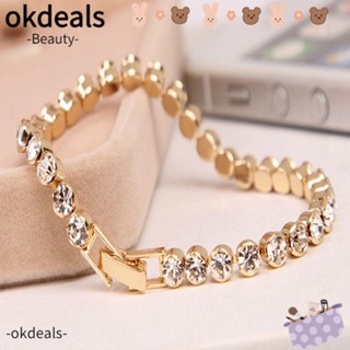 OKDEALS สร้อยข้อมือโซ่คริสตัลออสเตรีย สีเงิน สีทอง สําหรับผู้หญิง