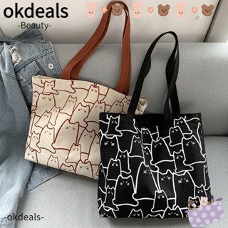 OKDEALS กระเป๋าถือ ผ้าแคนวาส ขนาดเล็ก ลายแมวน่ารัก สไตล์ญี่ปุ่น สําหรับร้านค้า