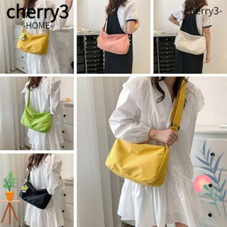 Cherry3 กระเป๋าสะพายไหล่ ผ้าแคนวาส ความจุขนาดใหญ่ สีพื้น สําหรับผู้หญิง