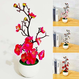 New Artificial Plum Blossom Plants Blossom In Pot Garden Home Office Decoration