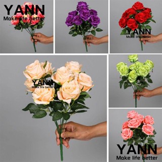 YANN1 ช่อดอกกุหลาบประดิษฐ์ ผ้าไหม 9 ดอก ขนาดใหญ่ สําหรับตกแต่งโต๊ะ DIY