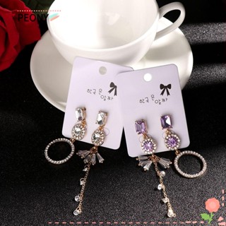 Classic Women Long Asymmetrical  Purple Crystal Jewelry Dangle Earrings