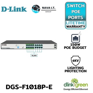 COINSคืน15%⚡FB9JMZV6⚡ D-LINK DGS-F1018P-E 250M 16-PORTS GIGABIT POE SWITCH WITH 2 SFP PORTS