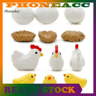 Phoneacc รูปปั้นไก่จิ๋ว สําหรับตกแต่งบ้านตุ๊กตา 12 ชิ้น