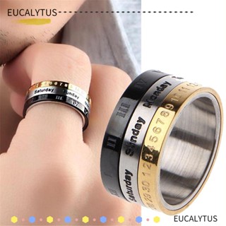 Eutus แหวนตัวเลขโรมัน ปฏิทินสปินเนอร์ แสดงวันที่ เวลา 3 ส่วน สไตล์วินเทจ