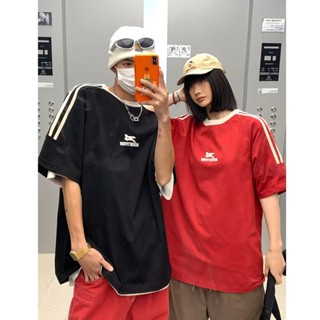 เสื้อยืดแขนสั้น ลายทาง ระดับไฮเอนด์ 5 จุด แฟชั่นฤดูร้อน สําหรับผู้ชาย และคู่รัก