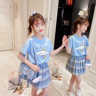 ชุดเสื้อสูทกระโปรง ผ้าฝ้าย ลายการ์ตูน Melody Cinnamoroll น่ารัก แฟชั่นฤดูร้อน สําหรับเด็กผู้หญิง 2023