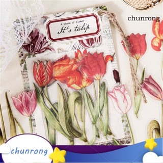 Chunrong สติกเกอร์ PET ใส ลายดอกไม้ สไตล์วินเทจ สําหรับติดตกแต่งสมุดภาพ DIY 30 ชิ้น ต่อถุง