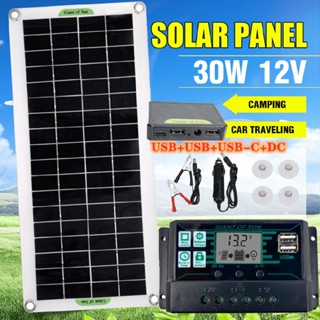 30W Flexible Solar Panel 12V Dual USB/DC Controller Car Battery ChargerCamping