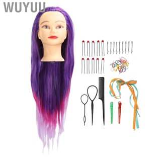 Wuyuu Mannequin Head Purple Pink Gradient Color Smoothly High Temperature Fiber Hair Practice Versatile Soft Touch for Salon