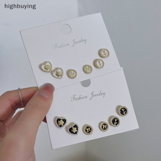 [highbuying] ชุดต่างหูสตั๊ด รูปหัวใจ ดอกไม้ ประดับมุก สไตล์วินเทจ เครื่องประดับแฟชั่น สําหรับผู้หญิง 1 ชุด