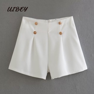 Uibeyfashion กางเกงขาสั้น เอวสูง สีพื้น อเนกประสงค์ 4665