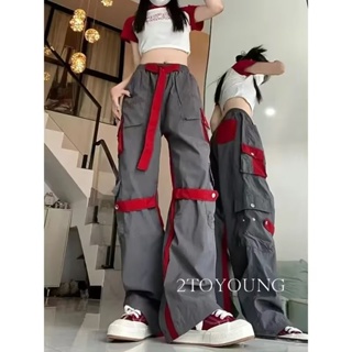 2TOYOUNG  กางเกงขายาว คาร์โก้ กางเกง เชือกอเมริกันคลาสิค Cargo pants 2023 NEW 072810 Korean Style สบาย Stylish รุ่นใหม่ A93L06WF 36Z230909