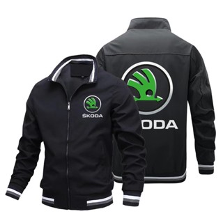 SKODA LOGO baseball uniform car shop custom work clothes stand collar large size long-sleeved sweater Aviator Jacket