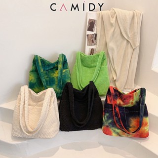 Camidy กระเป๋าสะพายไหล่เทรนด์แฟชั่นสี Smudged Casual Tote Bag ฤดูใบไม้ร่วงและฤดูหนาวสีทึบกระเป๋าสะพายสไตล์ต่างประเทศ