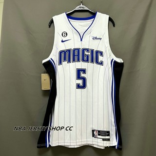 【คุณภาพสูง】ใหม่ ของแท้ NBA Orlando Magic 2022-23 สําหรับผู้ชาย #5 เสื้อกีฬาแขนสั้น ลายทีม Paolo Banchero Association Edition สีขาว