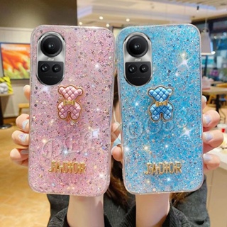 พร้อมส่ง เคสโทรศัพท์มือถือ TPU นิ่ม กันกระแทก ปิดด้านหลัง ลายหมีน่ารัก ประดับเลื่อมเพชรวิบวับ สําหรับ OPPO Reno 10 Pro Plus 10Pro 10Pro+ A78 A58 4G 5G Reno10 Pro