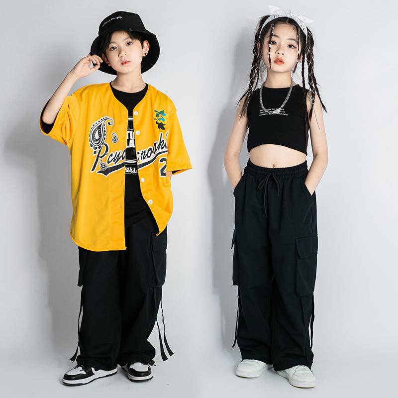 ชุดเสื้อคาร์ดิแกนเบสบอล สไตล์ฮิปฮอป สําหรับฝึกเต้นรํา แสดงความสามารถเด็กผู้ชาย และเด็กผู้หญิง