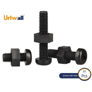 Urlwall หัวสกรูพลาสติกไนล่อน ทรงกลม สีดํา พร้อมน็อต M2 M2.5 M3 M4 M5 10 30 ชิ้น