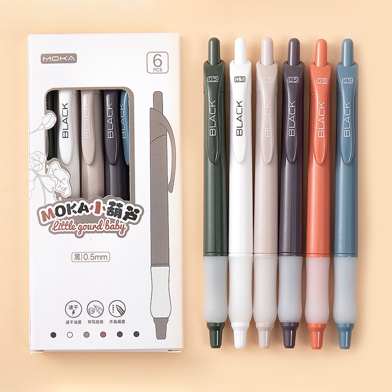 ปากกาหมึกเจล CS 0.5 มม. แห้งเร็ว ยืดหดได้ สีดํา 6 ชิ้น