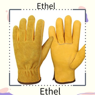 Ethel1 ถุงมือเชื่อม หนังวัว สีเหลือง กันความร้อน ไซซ์ L สําหรับเตาผิง ทําอาหาร เบเกอรี่ 1 คู่