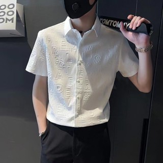 เสื้อเชิ้ต ผ้าเรยอน ลายนูน สีพื้น สําหรับผู้ชาย
