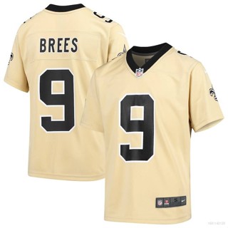 Qy NFL ใหม่ เสื้อกีฬาแขนสั้น ลายทีมฟุตบอล Orleans Saints Drew Brees สีทอง พลัสไซซ์