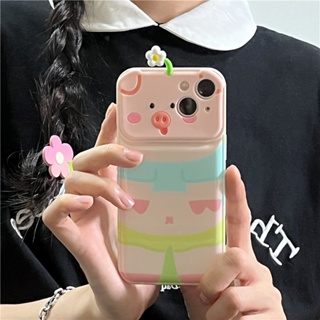 เคสโทรศัพท์มือถือ ซิลิโคน กันกระแทก ลายการ์ตูนหมู ดอกไม้น่ารัก สามมิติ สําหรับ Iphone 14 11 12 13 pro max 13ProMax 11 12ProMax 14Pro