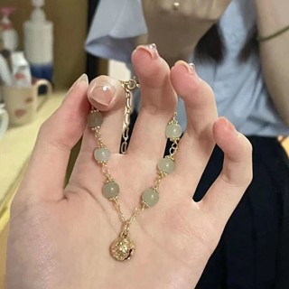 Hot Sale# ins niche design Bell pendant ankle chain light luxury retro style gift female star Sea * Hetian jade bracelet 8cc