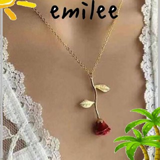 Emilee สร้อยคอ จี้ดอกกุหลาบสีแดง โลหะผสม คุณภาพสูง สําหรับผู้หญิง