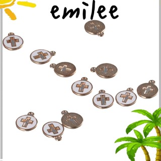 Emilee จี้ไม้กางเขน อัลลอย ทรงกลม สีขาว 100 ชิ้น