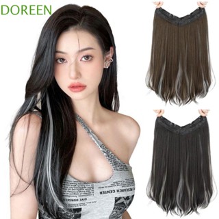 Doreen วิกผมยาวตรง สังเคราะห์ สีน้ําตาล วิกผมครึ่งวงกลม ทนความร้อน ที่มองไม่เห็น ธรรมชาติ สีเทา ไล่โทนสี ปาร์ตี้