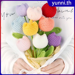 1PC งานแต่งงานตกแต่ง Rose Tulips ช่อดอกไม้ปลอมทอมือถักช่อดอกไม้ถักดอกไม้ Creative Home ตกแต่ง Yunni