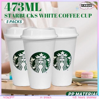 Starbucks แก้วกาแฟ ทนความร้อน แบบพกพา ใช้ซ้ําได้ สีขาว 473 มล.