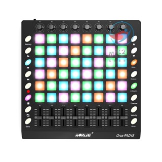 Worlde PAD48 ตัวควบคุมแผ่นกลอง MIDI USB 48 RGB แบ็คไลท์ 8 ลูกบิด 16 ปุ่ม 8 สไลด์ พร้อมสาย USB