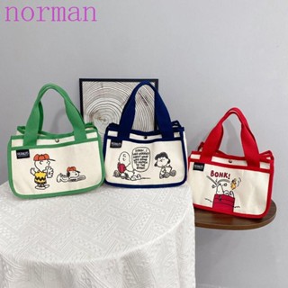 Norman Snoopy กระเป๋าถือ กระเป๋าสตางค์ กระเป๋าช้อปปิ้ง กระเป๋าเครื่องสําอาง ผ้าแคนวาส ขนาดใหญ่ จุของได้เยอะ ลายการ์ตูน สําหรับคุณแม่