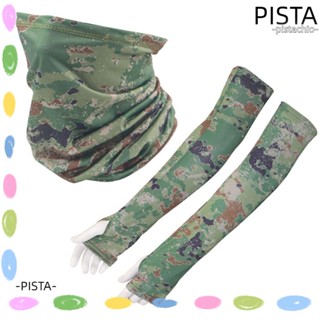 Pista ปลอกแขน ผ้าพันคอ ผ้าเรยอน ลายพราง กันแดด ทรงหลวม สําหรับขี่จักรยานกลางแจ้ง 1 ชุด