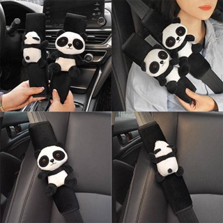 Car Safety Belt Shoulder Pad Cover Cute Panda Doll Safty Belt Cover Decoration Set Soft Lengthened Couple Ornament un1Q