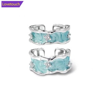 Lovetouch แหวนอัลลอย ฝังน้ํามันหยด ประดับเพชร ปรับขนาดได้ แฟชั่น S7T8