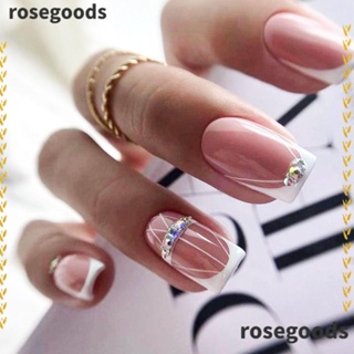 Rosegoods1 เล็บปลอม หัวเหลี่ยม ถอดออกได้ เต็มเล็บ สไตล์ฝรั่งเศส สําหรับเด็กผู้หญิง