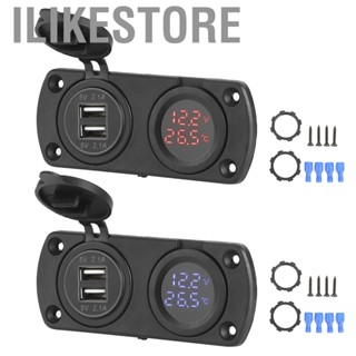 Ilikestore Temperature Voltmeter Car  12-24V Dual USB 12V Power Outlet Cigar  Socket