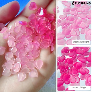 Flospring อุปกรณ์ตกแต่งเล็บ รูปหัวใจ 3D หรูหรา เปลี่ยนสีได้ สําหรับร้านเสริมสวย 50 ชิ้น ต่อชุด