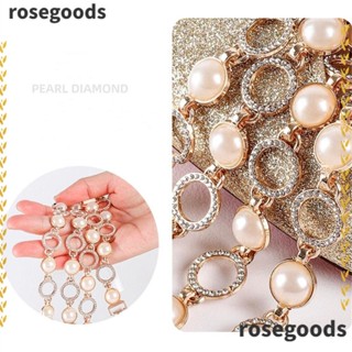 Rosegoods1 สายรัดรองเท้าส้นสูง หนัง PU ซิลิโคนนิ่ม ประดับไข่มุกเทียม พลอยเทียม แฟชั่น