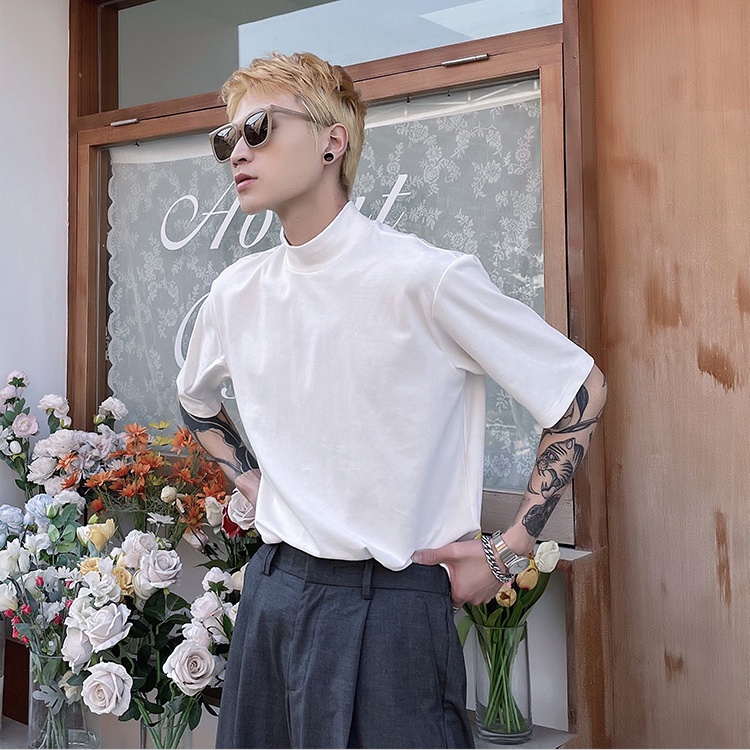 เสื้อยืดแขนสั้น คอเต่า ทรงหลวม ระดับไฮเอนด์ แฟชั่นฤดูร้อน สไตล์สตรีท สําหรับผู้ชาย